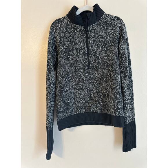 Lululemon Rest Less 1/2 Zip Run Half Zip Pullover Stretch Black/White Size 4 - Picture 3 of 6